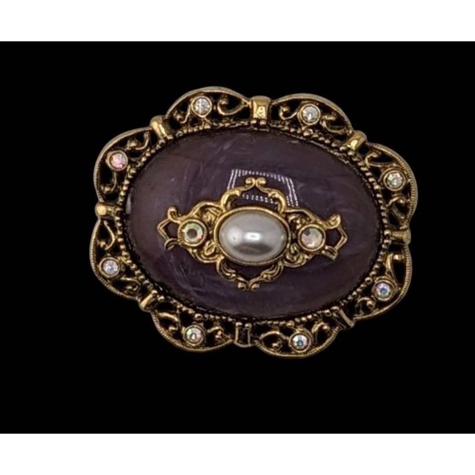 Other Vintage Regency-Style Ornate Brooch With Purple Stone Faux P Size ONE SIZE - 2 Thumbnail