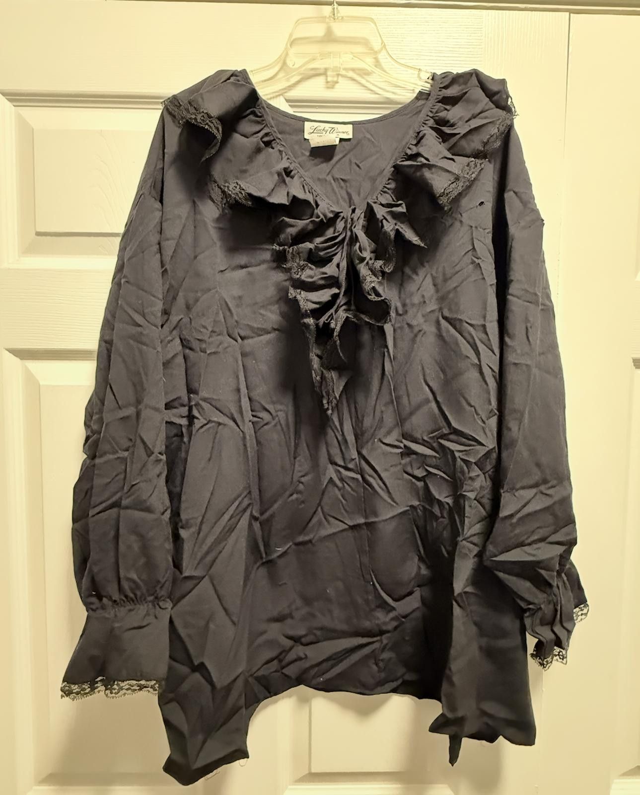 Designer Lucky Winner USA Black Ruffle Blouse Lace 3X Goth Top Size M / US 6-8 / IT 42-44 - 4 Thumbnail