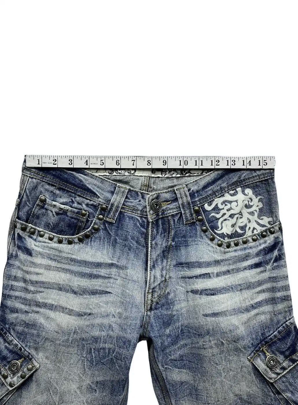 Seditionaries Distressed Studded Tribal Tattoo Slanted Pocket Denim Cargo Size US 31 - 17 Thumbnail