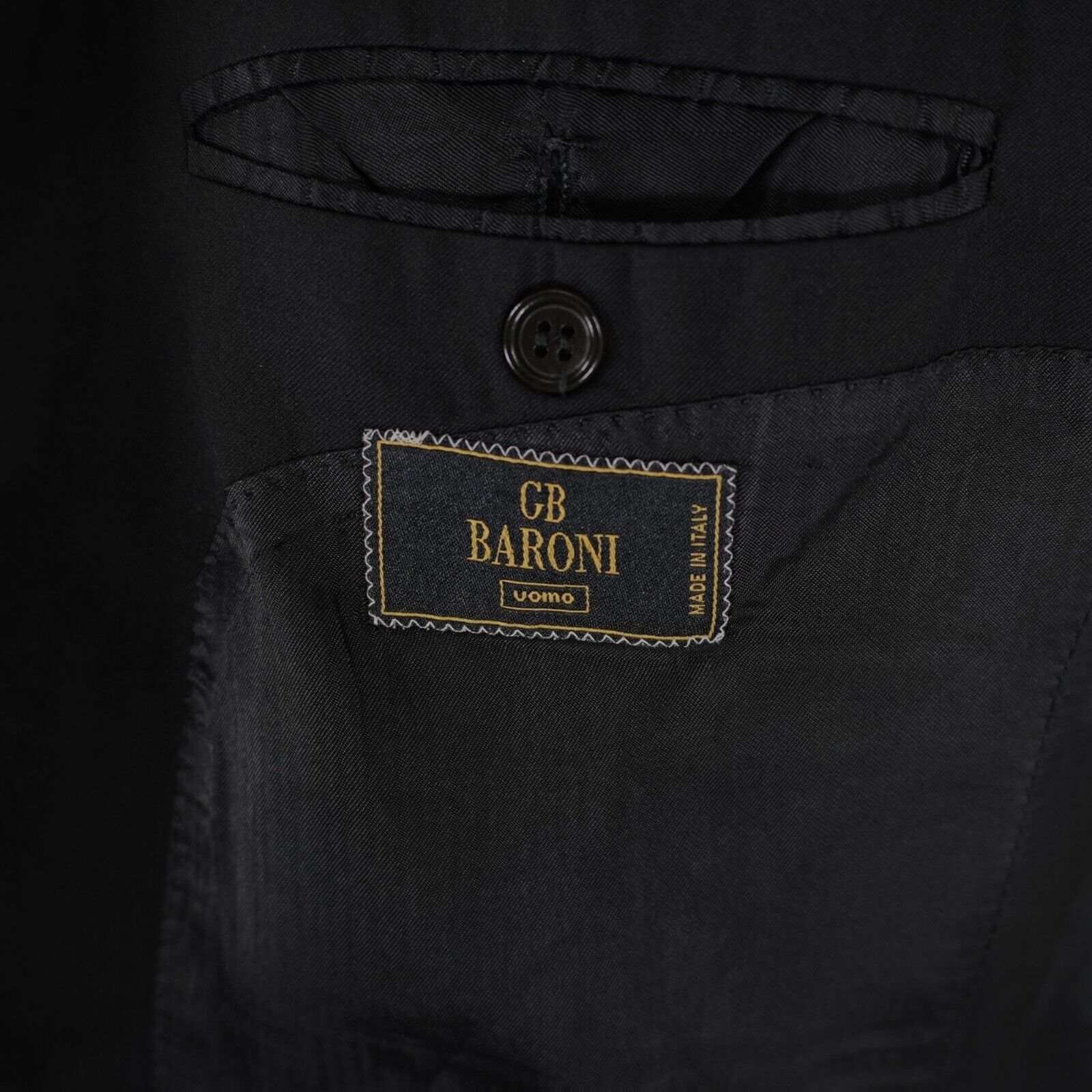 Designer Baroni Comero Super 120s Wool Black 3 Gold / Black Button Bl Size 42R - 8 Thumbnail