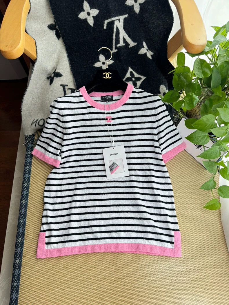 Chanel Chanel Pink Striped Short Sleeve T-Shirt- DMC | Grailed