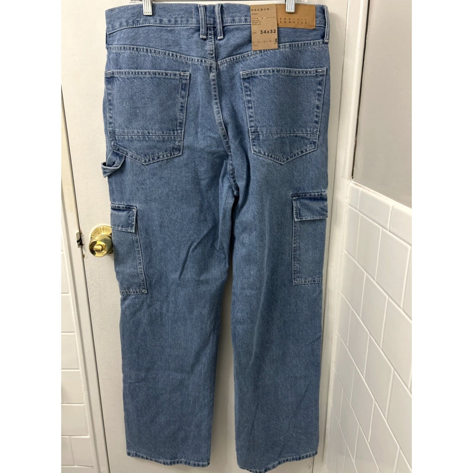 Pacsun VINTAGE PacSun Baggy Jeans Mens 34x32 Blue Cargo Pocket Double Knee NWT 5 MSRP Size US 34 / EU 50 - 7 Thumbnail