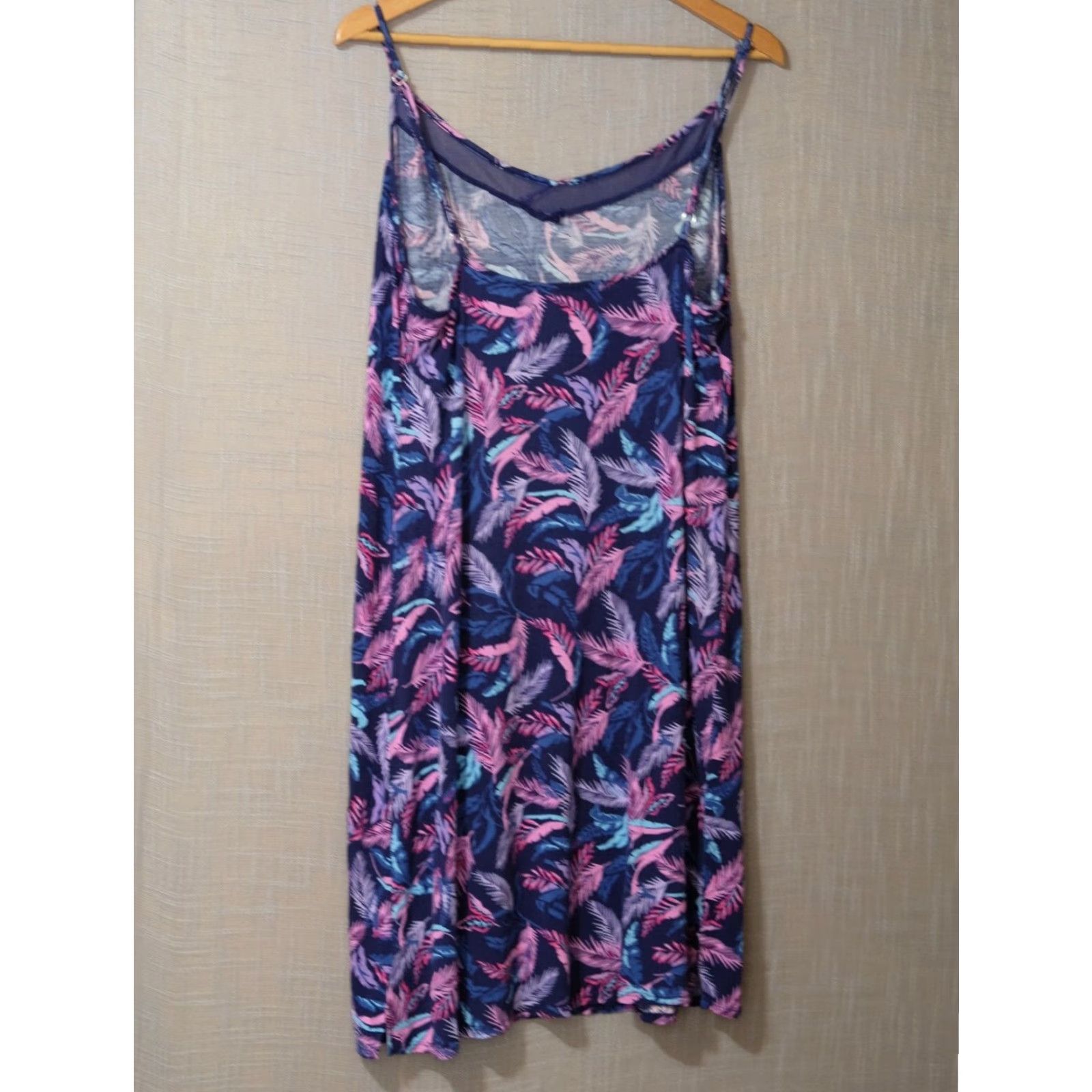 Jockey EUC Jockey Leaves Print Sleeveless Nightgown Chemise L Navy Women Gown Size ONE SIZE - 4 Thumbnail