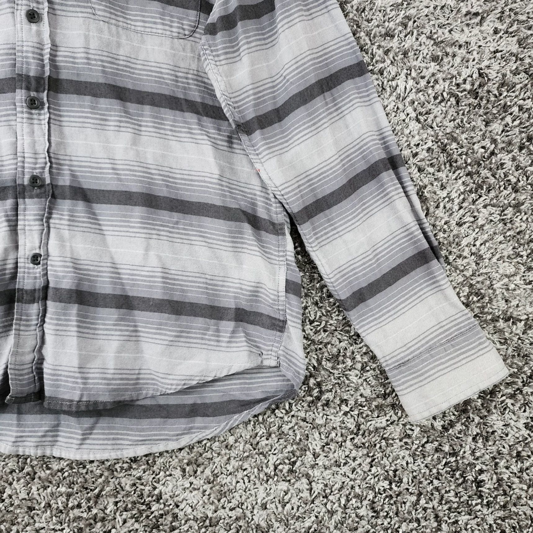 American Eagle Outfitters American Eagle Men’s Gray Striped Hooded Long Sleeve Button-Up Shirt Size L Size US L / EU 52-54 / 3 - 2 Thumbnail