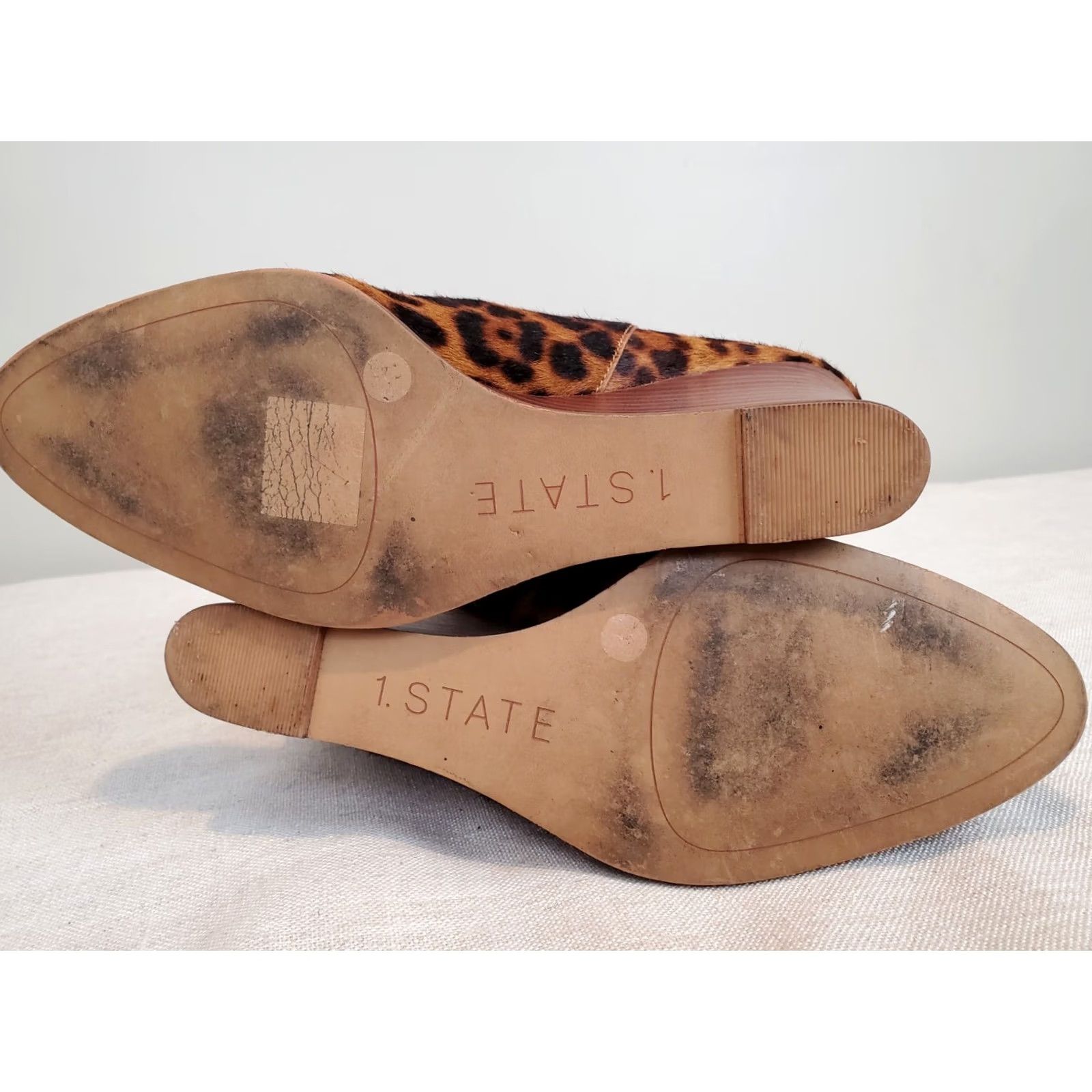 Vintage 1.State Kaleb Leopard Cow Hair Ankle Boots Wedges Women's Size US 9.5 M Brown Leather/Man Made Zip Pointed Toe Formal Shoes Size US 10 / IT 40 - 7 Thumbnail