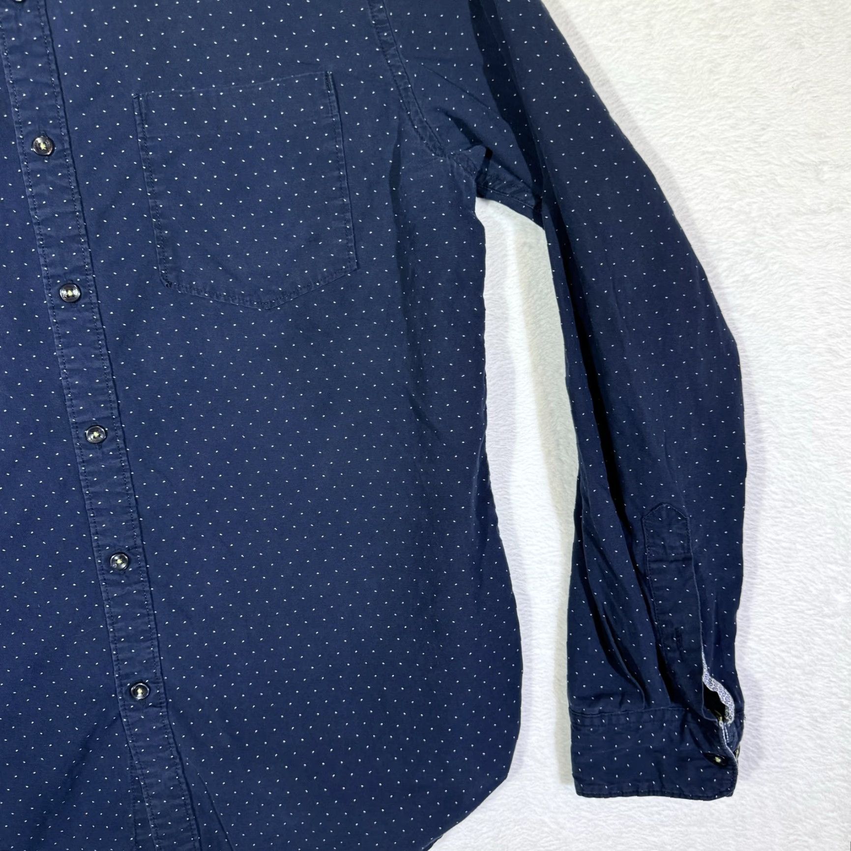 Vintage VINTAGE Cactus Man Shirt Mens Large Slim Fit Button-Down Long Sleeve Polka Dot Blue Dress Shirt Size 42R - 6 Thumbnail
