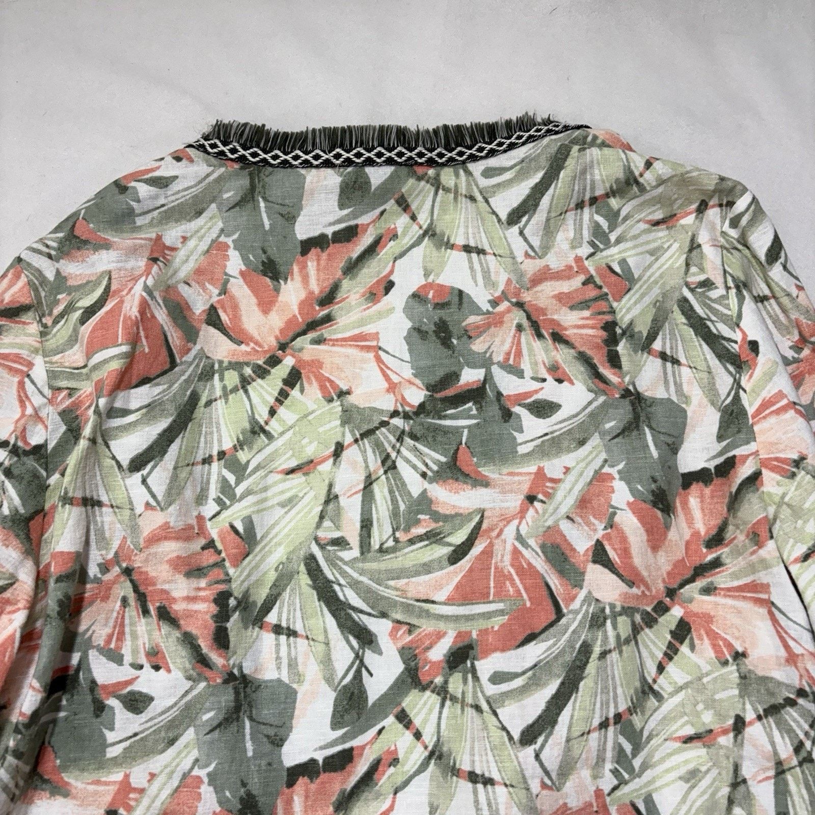 Chicos Chico's Large Open Front Fringe Cardigan Linen Blend Floral Size L / US 10 / IT 46 - 11 Thumbnail