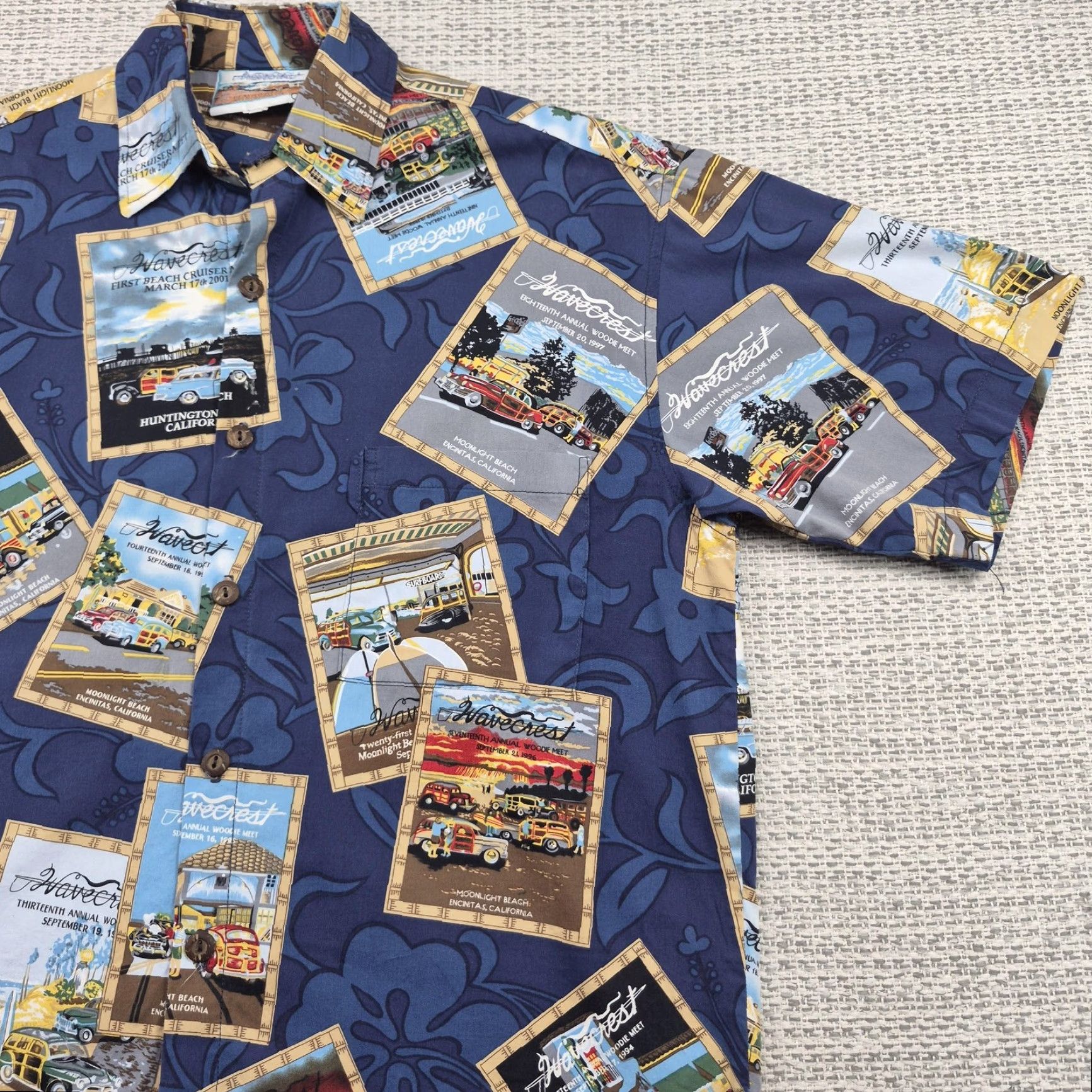 ALOHAS VINTAGE Wavecrest Shirt Mens Medium Button-Up Beach Hawaiian Woodie Car Print Size US M / EU 48-50 / 2 - 2 Thumbnail
