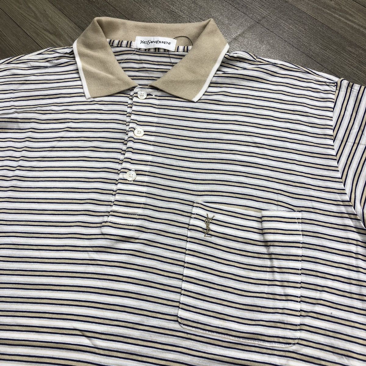 Luxury Yves Saint Laurent Pour Homme YSL Striped Polo Shirt