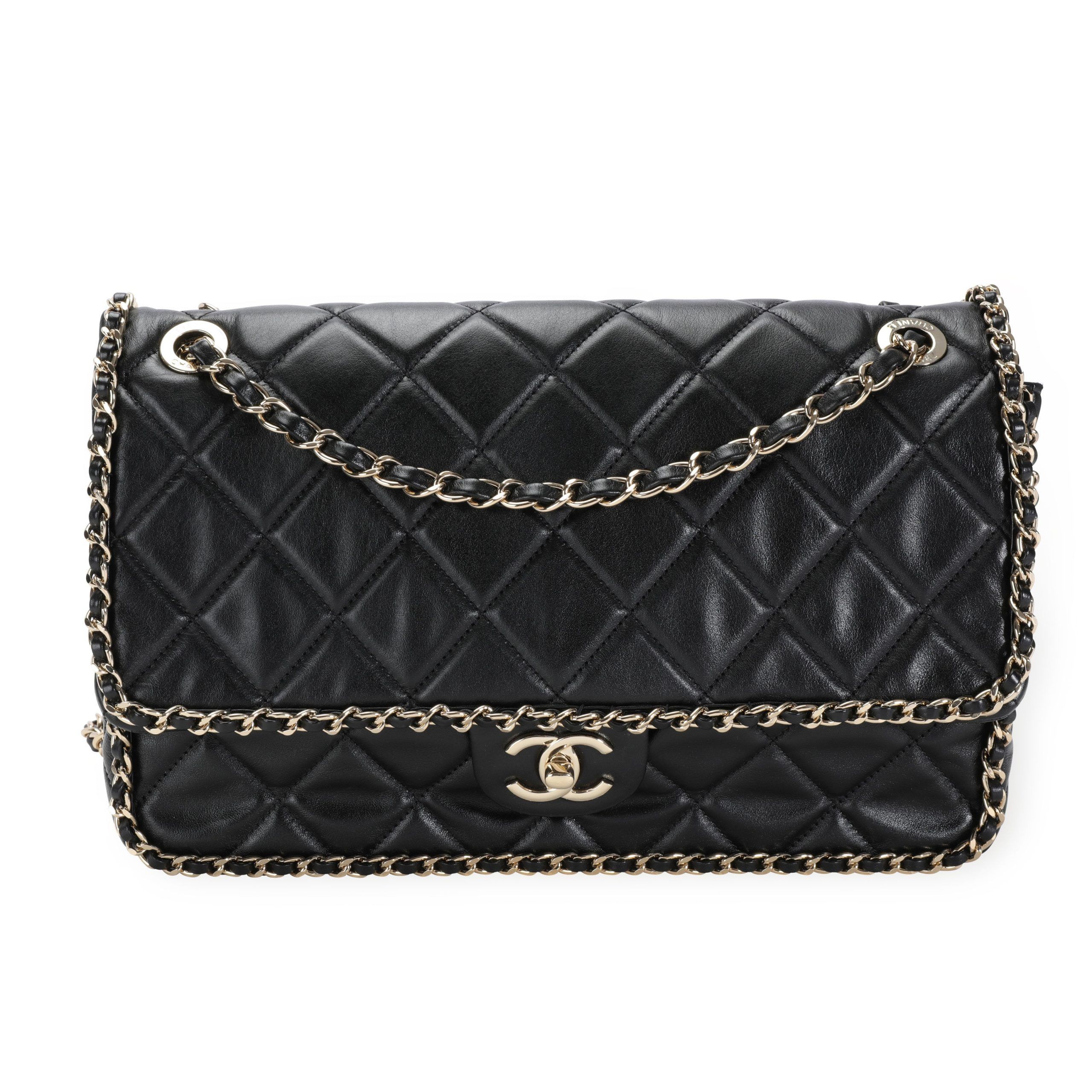 image of Chanel Black Quilted Lambskin Running Chain Flap Bag, Women's