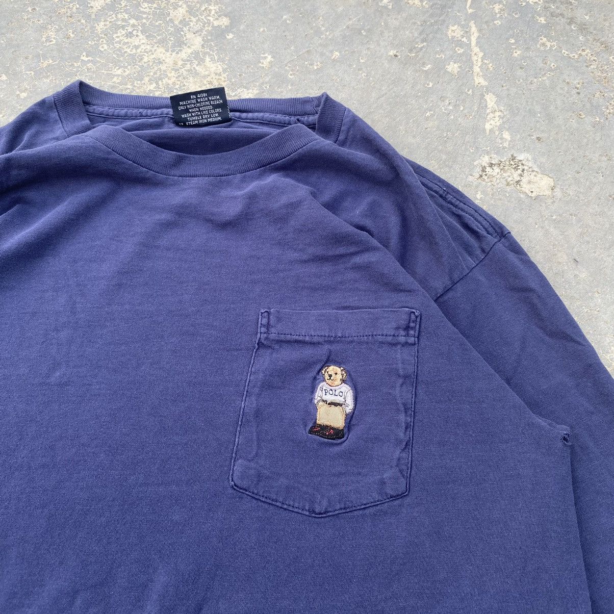 Polo Ralph Lauren × Vintage 90s polo ralph lauren bear long sleeve ripped pocket tee Size US S / EU 44-46 / 1 - 6 Thumbnail