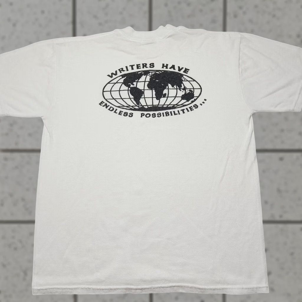 Jerzees VINTAGE Writers Have Endless Possibilities Shirt Men’s Medium White Calvin College T-Shirt Crew Neck Short Sleeve Logo Solid College Theme Mens M Size US M / EU 48-50 / 2 - 1 Thumbnail
