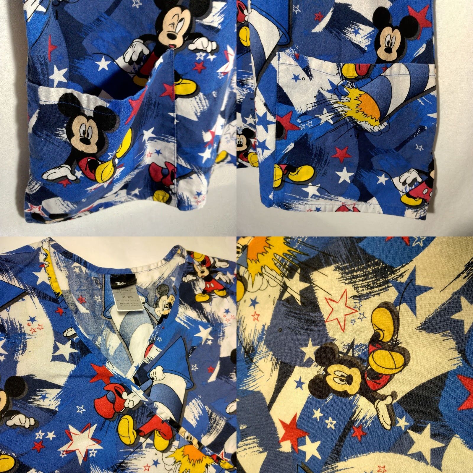 Disney Disney Mickey Mouse Scrub Top Women XL Blue Stars Faux Wrap Short Sleeve Shirt Size XL / US 12-14 / IT 48-50 - 9 Thumbnail