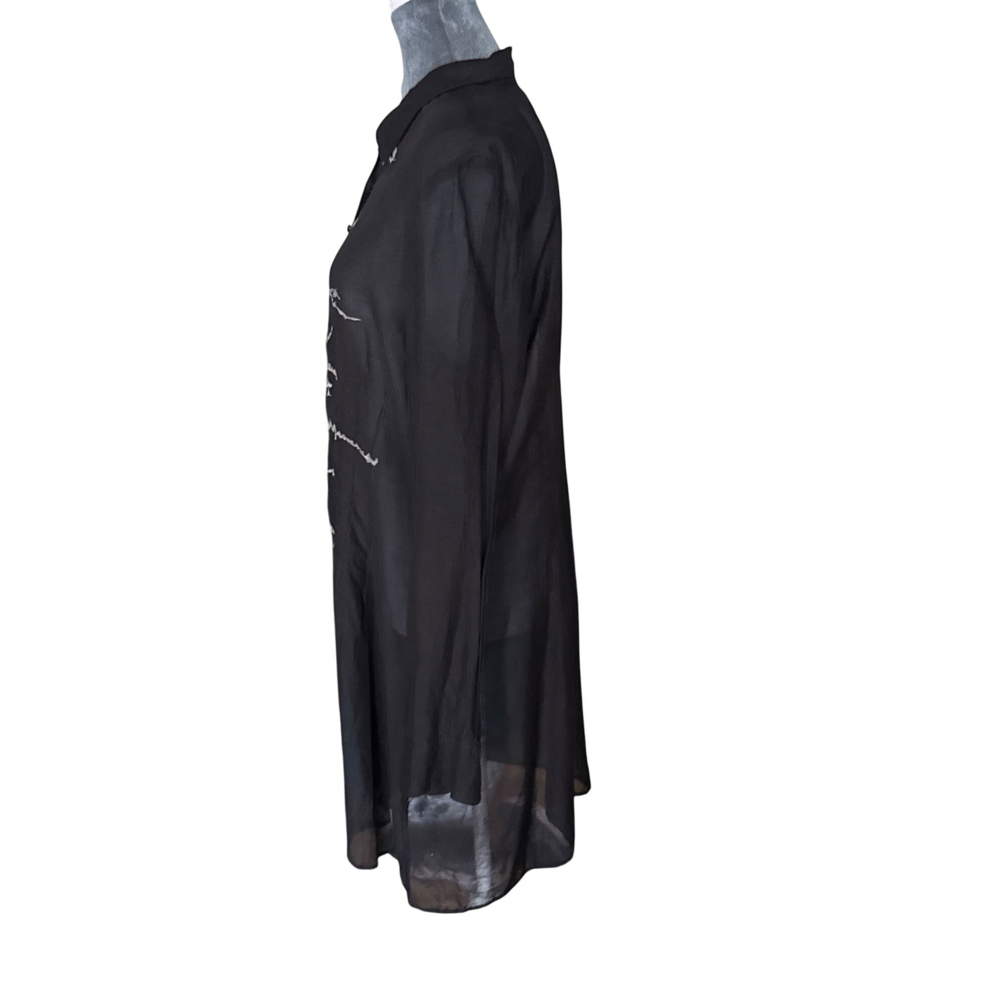 Johnny Was Johnny Was Pete & Greta Black Sheer Tunic-Style Shirt With Size XL / US 12-14 / IT 48-50 - 3 Thumbnail