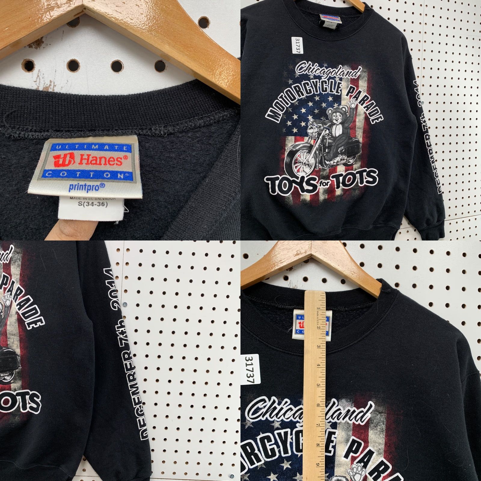 Hanes VINTAGE Hanes Motorcycle Sweatshirt Shirt Mens S Black 2014 20x24.5 Toy For Tots Crewneck Pullover Smoke Free? Size US S / EU 44-46 / 1 - 8 Thumbnail