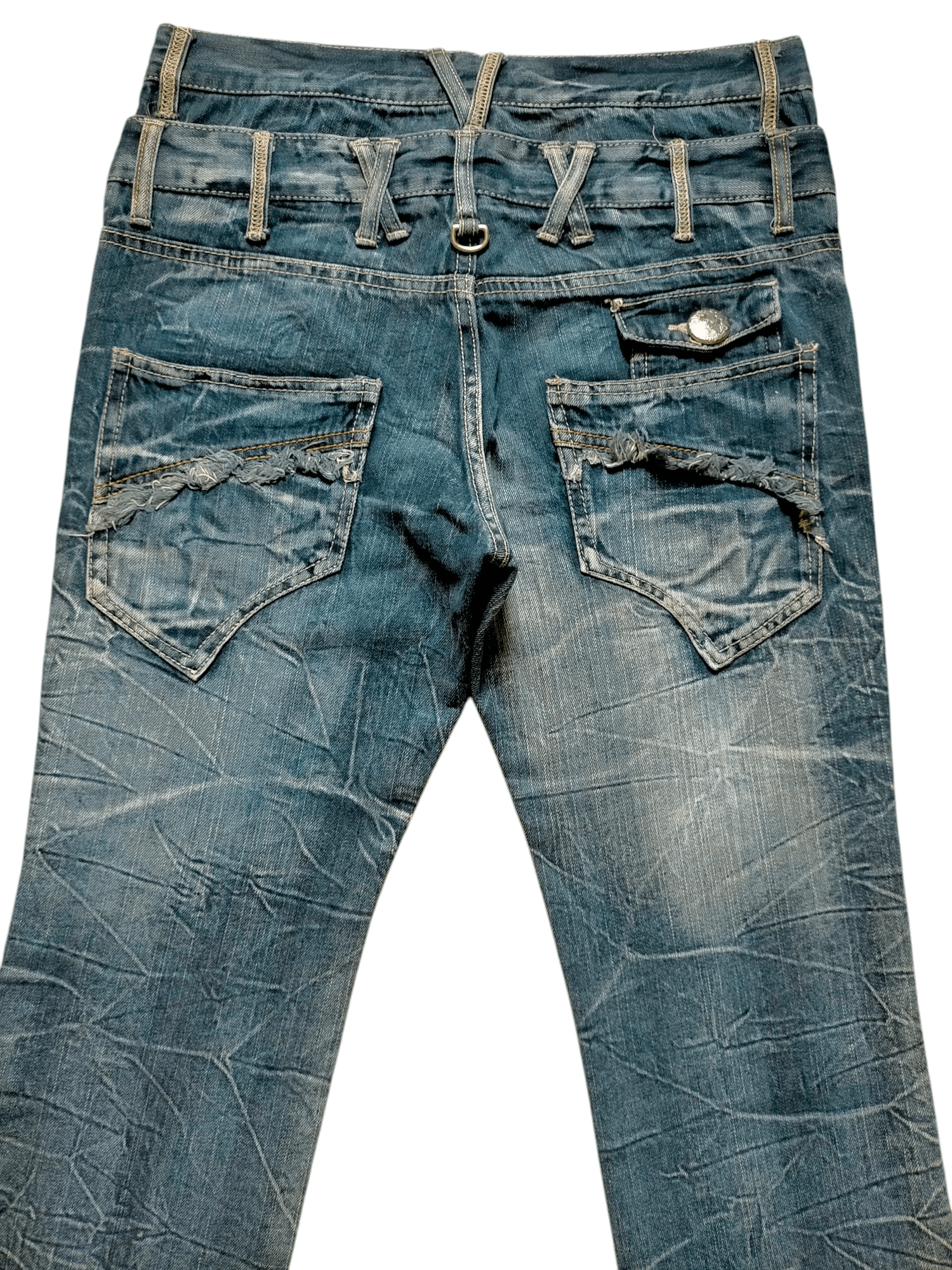 If Six Was Nine × Japanese Brand Blow By Blue Double Waist Wash Punk Skulls Jeans Pants Size US 30 / EU 46 - 11 Thumbnail
