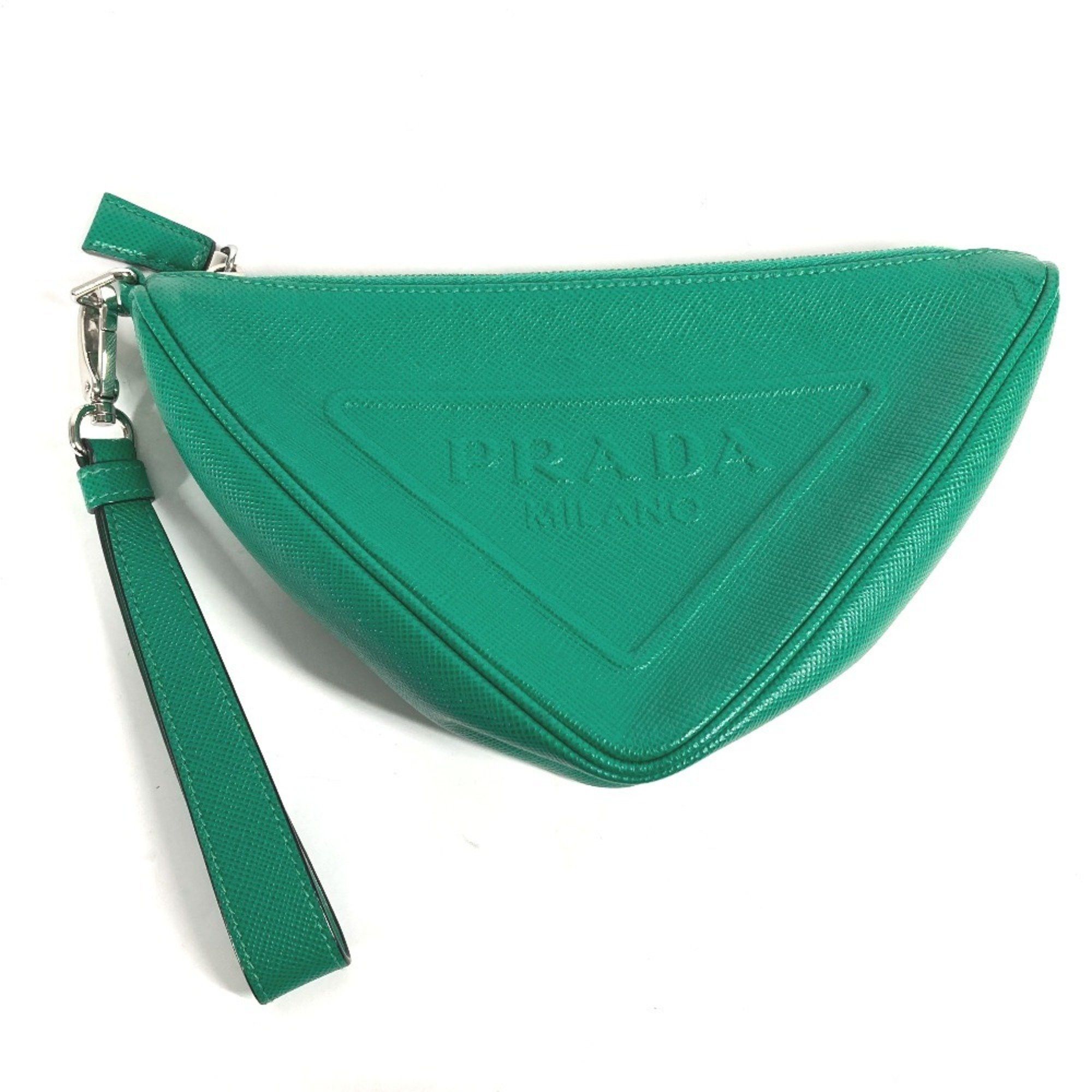 PRADA 2NE054 Embossed Triangle Plate Pouch Clutch Bag with Strap