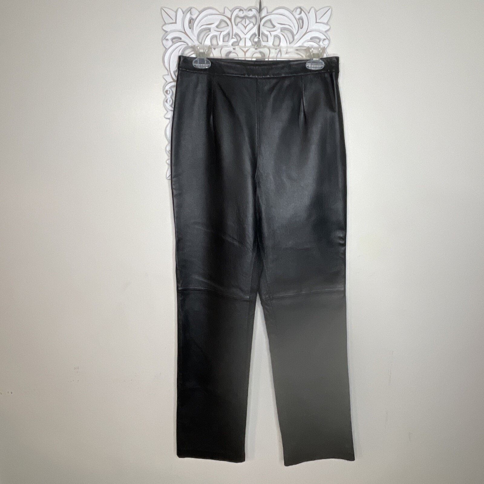 Other CLIO Leather Pants 8 Side Zip & Button Polyester Lined BLACK Size 30" / US 8 / IT 44 - 1 Thumbnail