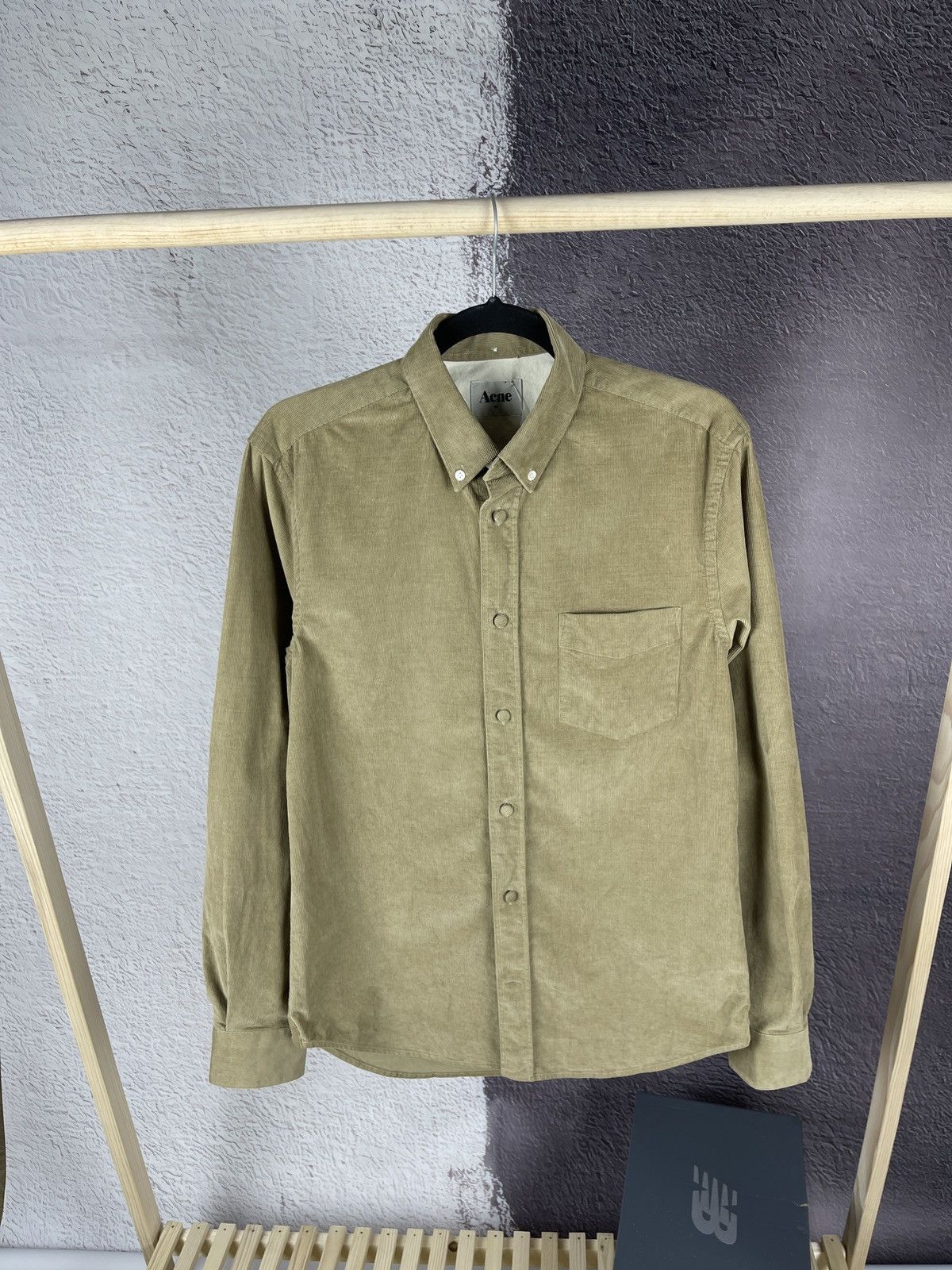 image of Acne Studios Isherwood Corduroy Velvet Long Sleeve Shirt in Beige, Men's (Size Small)