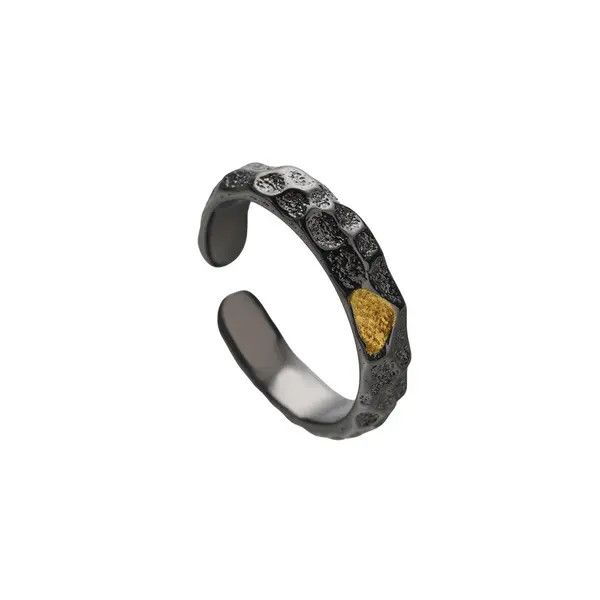 Jewelry Black Textured Open Band Ring with Gold Accent Size ONE SIZE - 5 Thumbnail