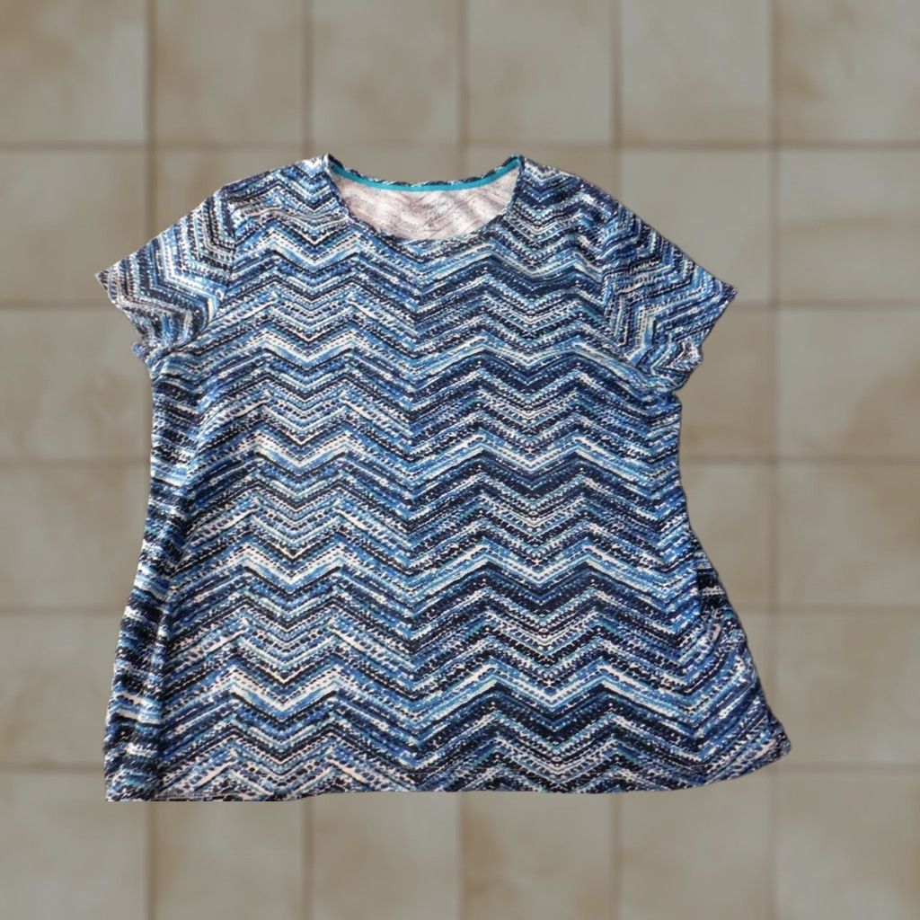 Croft & Barrow Croft & Barrow Womens Shirt XL Blue Striped Stretch Graphic Tee Short Sleeve Collared Pullover Casual Blouse 100% Cotton Regular Modern Classic Womens Size XL / US 12-14 / IT 48-50 - 1 Thumbnail