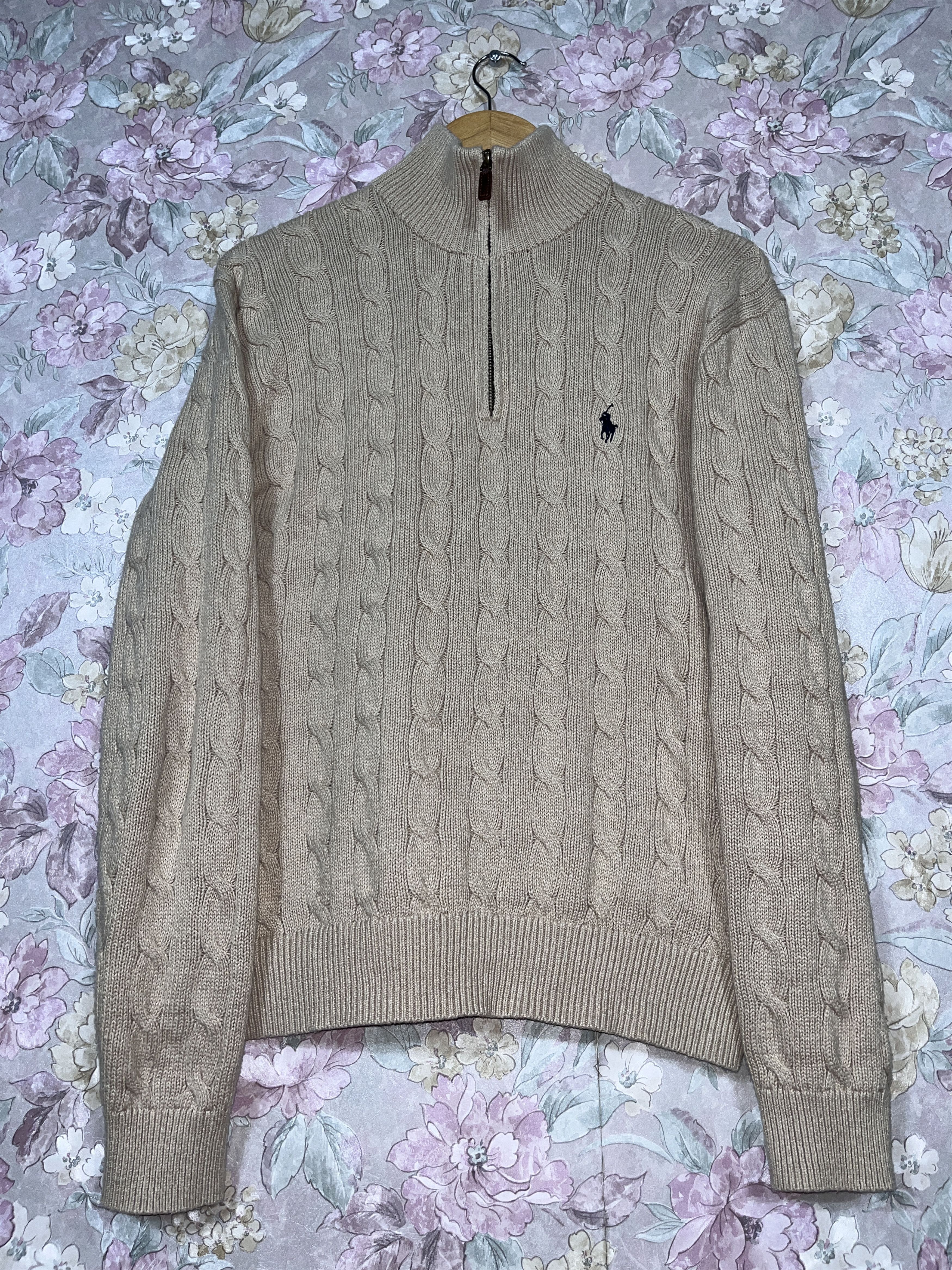 Polo Ralph Lauren Polo Ralph Lauren Beige quarter zip cable knit sweater Size US M / EU 48-50 / 2 - 1 Thumbnail