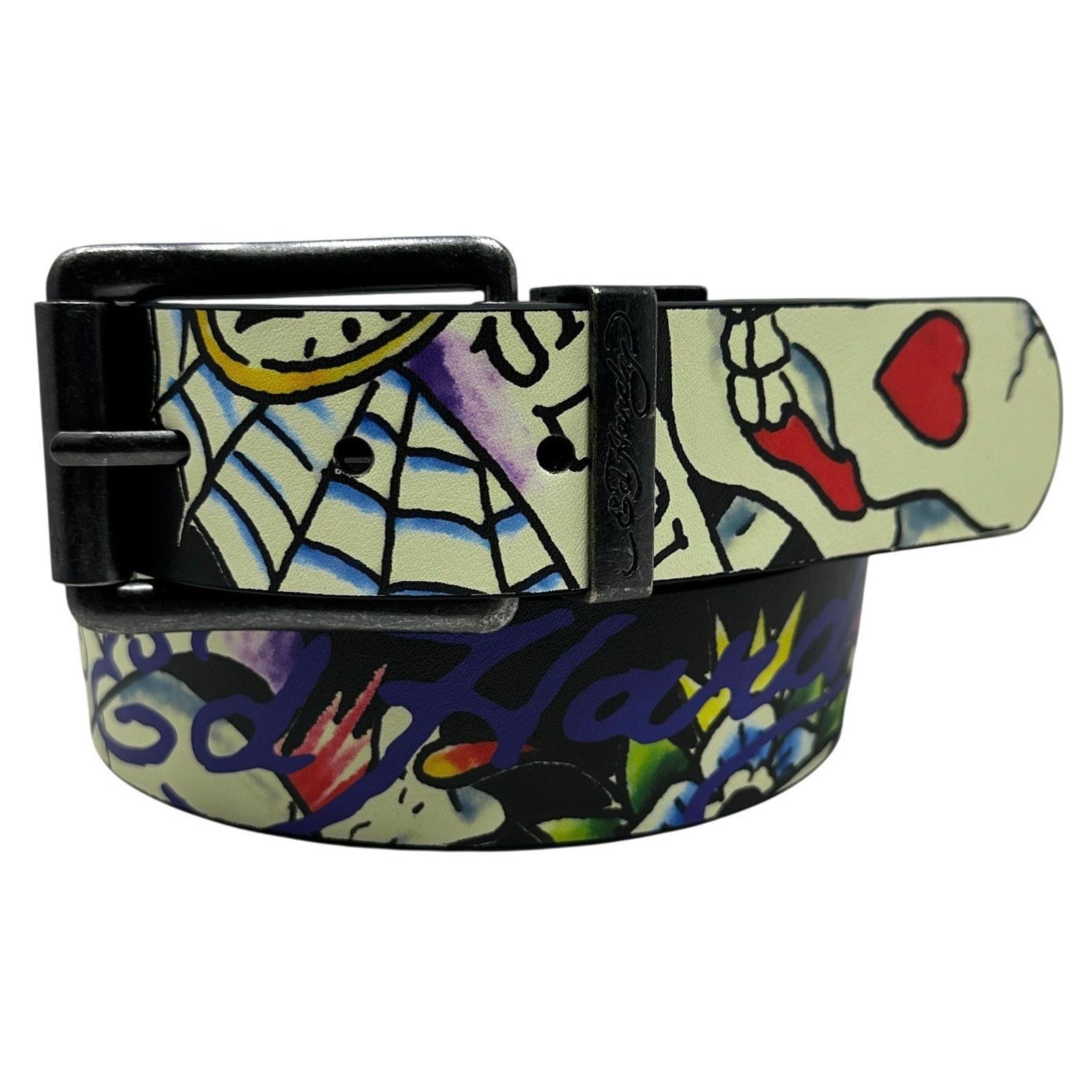 Ed Hardy Ed Hardy Men's Skull and Butterfly Print Reversible Belt Size 42 - 1 Thumbnail