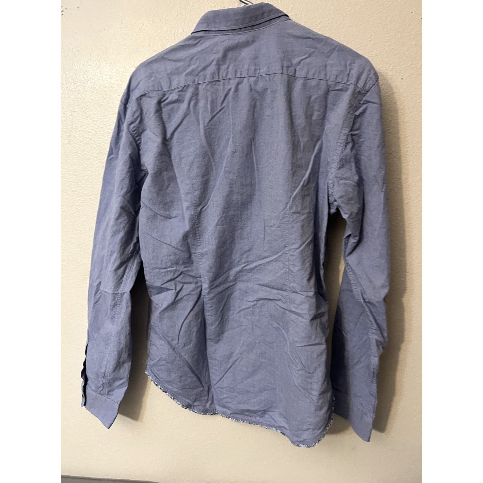 Zara ZARA MAN Slim Fit Solid Button Down Shirt Men's L Blue Button-Up Knit 100% Cotton Tailored Fit Regular Long Sleeve Size US L / EU 52-54 / 3 - 3 Thumbnail