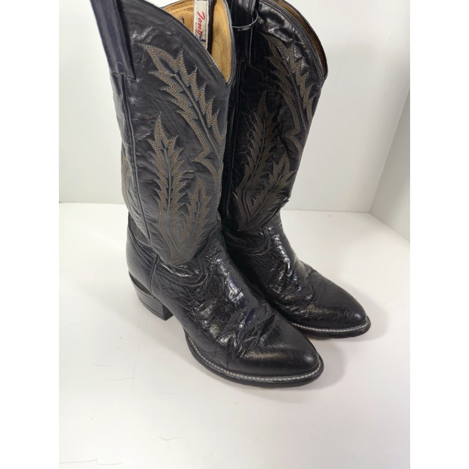 Tony Lama Tony Lama Boots Men 7 EE Western Ostrich Leather Black Cowboy Rodeo Leather Upper Wide Width Size US 7 / EU 40 - 2 Thumbnail