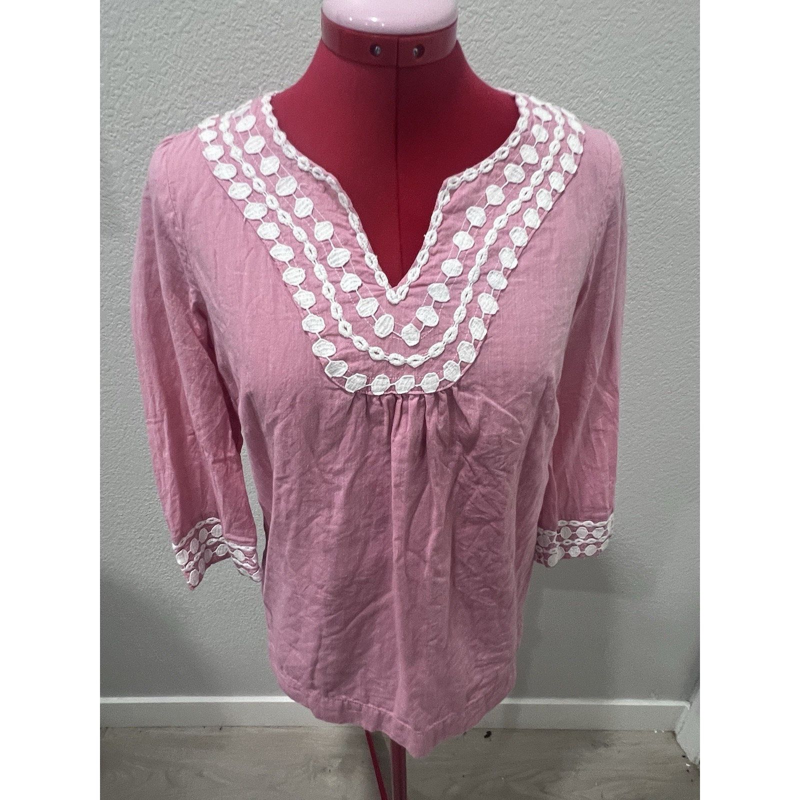 Boden Boden Light Pink Kaftan Cotton Crochet Embroidered Tunic Top Size XS / US 0-2 / IT 36-38 - 4 Thumbnail