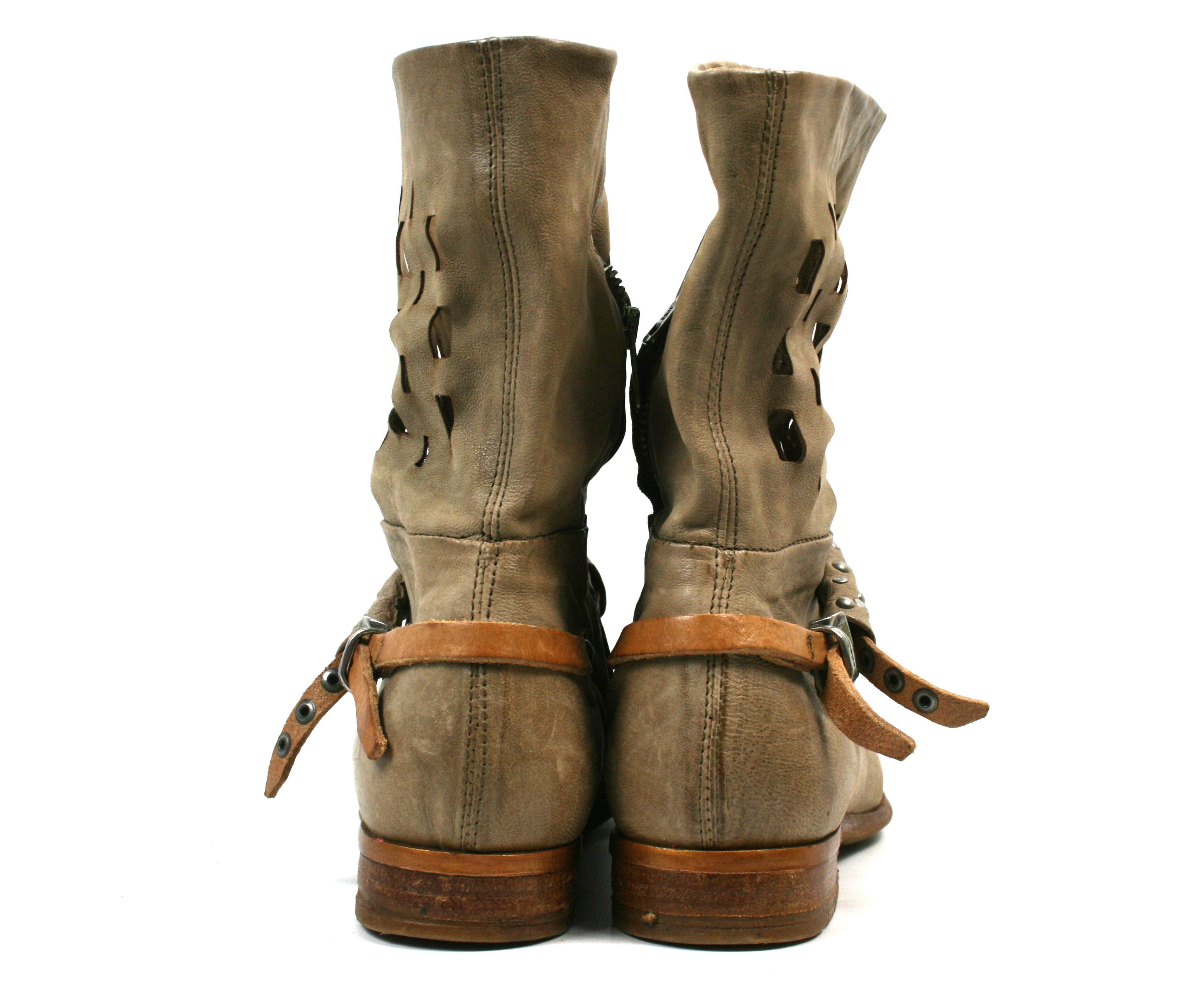 A.S.98 Dorian Perforated Grunge Biker Mid Leather Boots Size US 9 / IT 39 - 8 Thumbnail