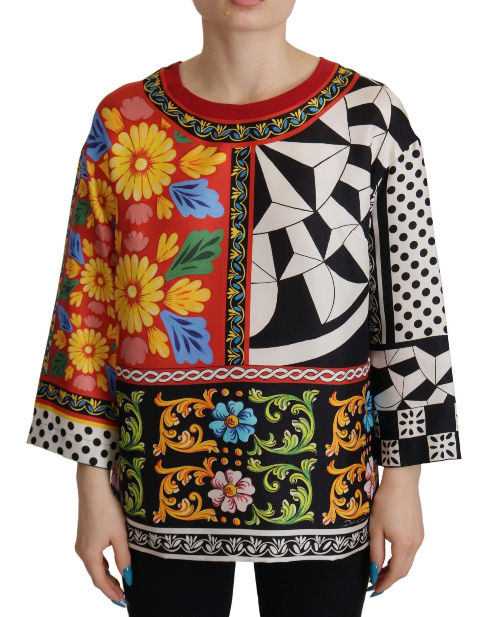 image of Dolce Gabbana Printed Baroque Loose Long Sleeve Blouse, Women's (Size XS)