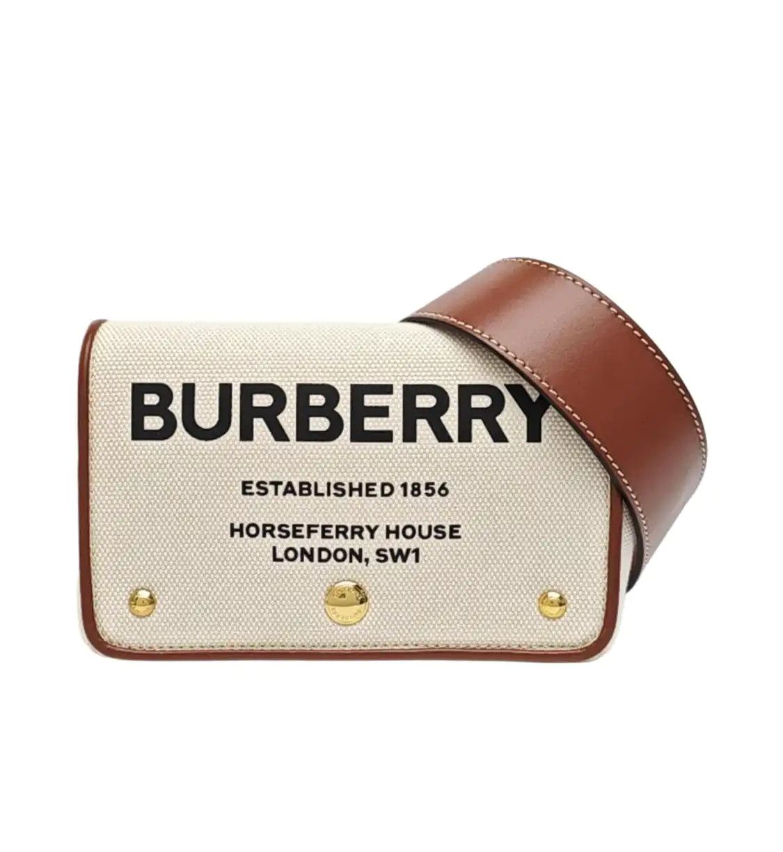 Burberry BURBERRY Horseferry Small white fabric print stud shoulder bag gold hardware det Size ONE SIZE - 1 Thumbnail