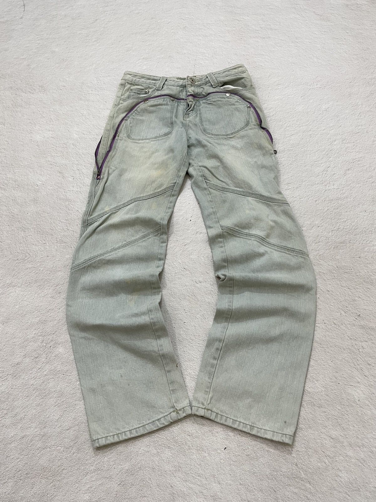 Japanese Brand 00s Shuihetian Light Wash Utility Denim Pants Purple Zipper Size US 28 / EU 44 - 1 Thumbnail