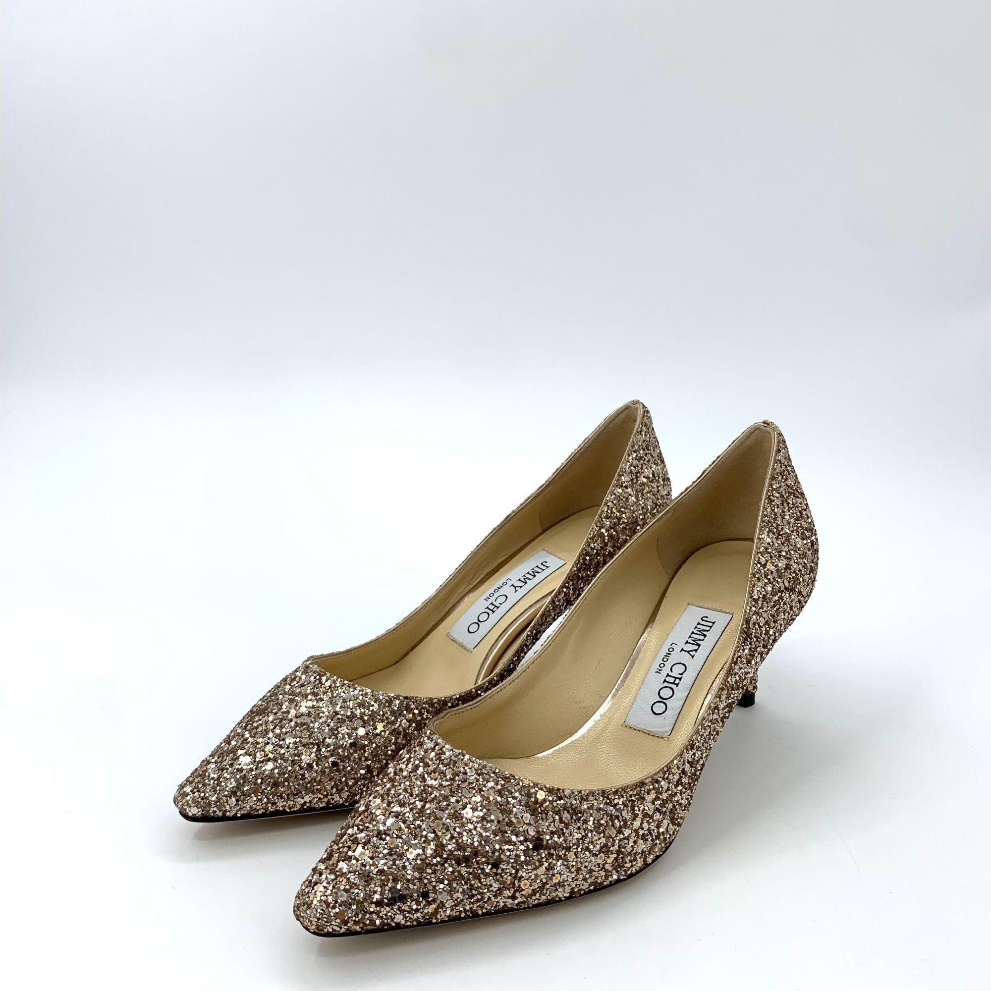 Jimmy Choo Jimmy Choo Gold Sparkling Stiletto Heels (Size 35) Size US 5 / IT 35 - 1 Thumbnail