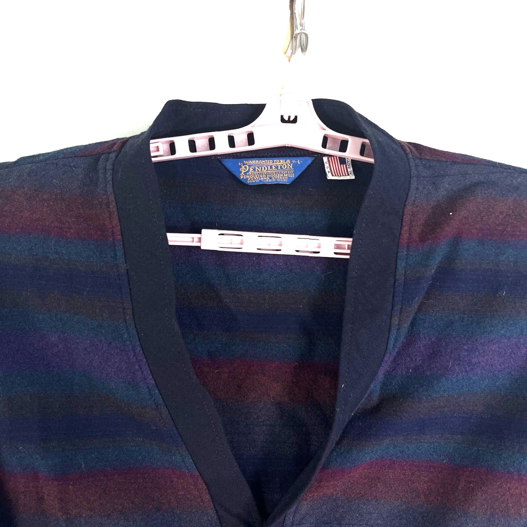 VINTAGE Pendleton Cardigan Striped Virgin Wool Blue 50 Chest L Regular Men’s 1970s EUC