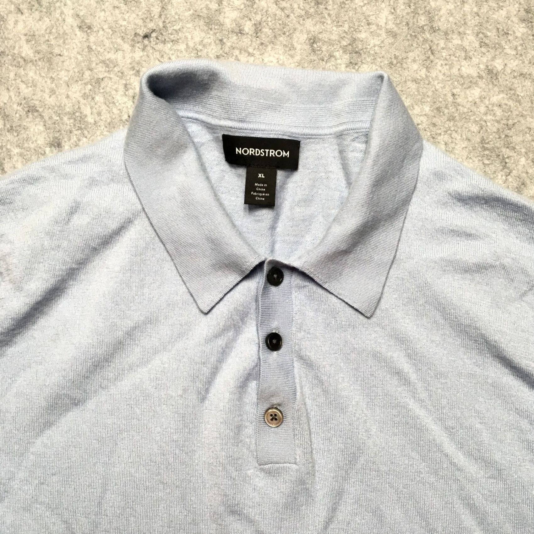 Nordstrom Nordstrom Polo Mens XL Merino Wool Silk Knit Blue Short Sleeve Button Collared Carded Embroidered Logo Modern Casual Size US XL / EU 56 / 4 - 2 Thumbnail