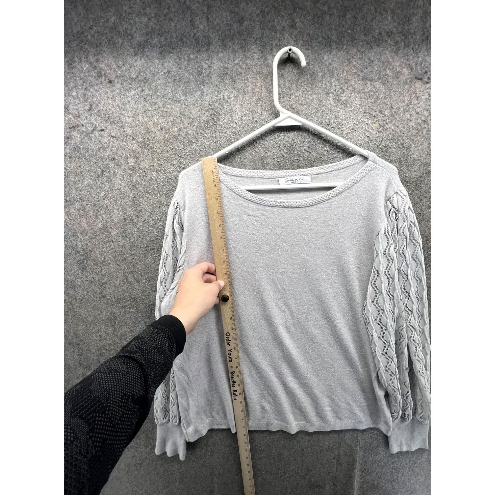 Vintage Sioni Sweater Womens XL Gray Crew Neck Crochet Balloon Sleeve Knit Pullover Size XL / US 12-14 / IT 48-50 - 5 Thumbnail