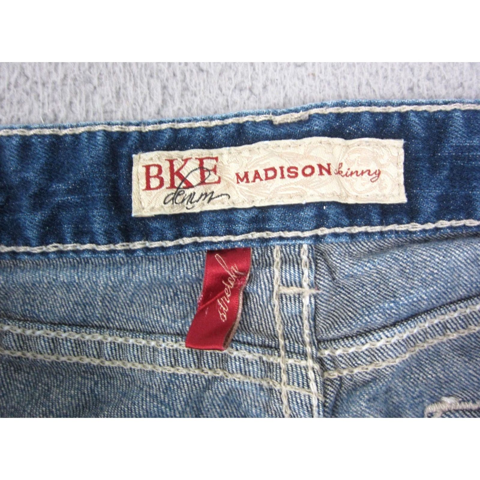 Vintage Buckle BKE Jeans Womens 30 x 25 Blue Madison Skinny Stretch Denim Distressed 90s Size 30" / US 8 / IT 44 - 3 Thumbnail