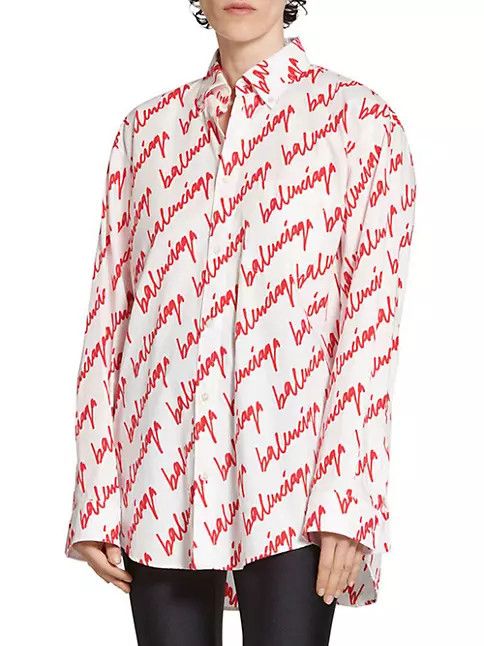 Balenciaga o1w1db11224 Scribble Shirt Large Fit in White/Red Size L / US 10 / IT 46 - 3 Thumbnail