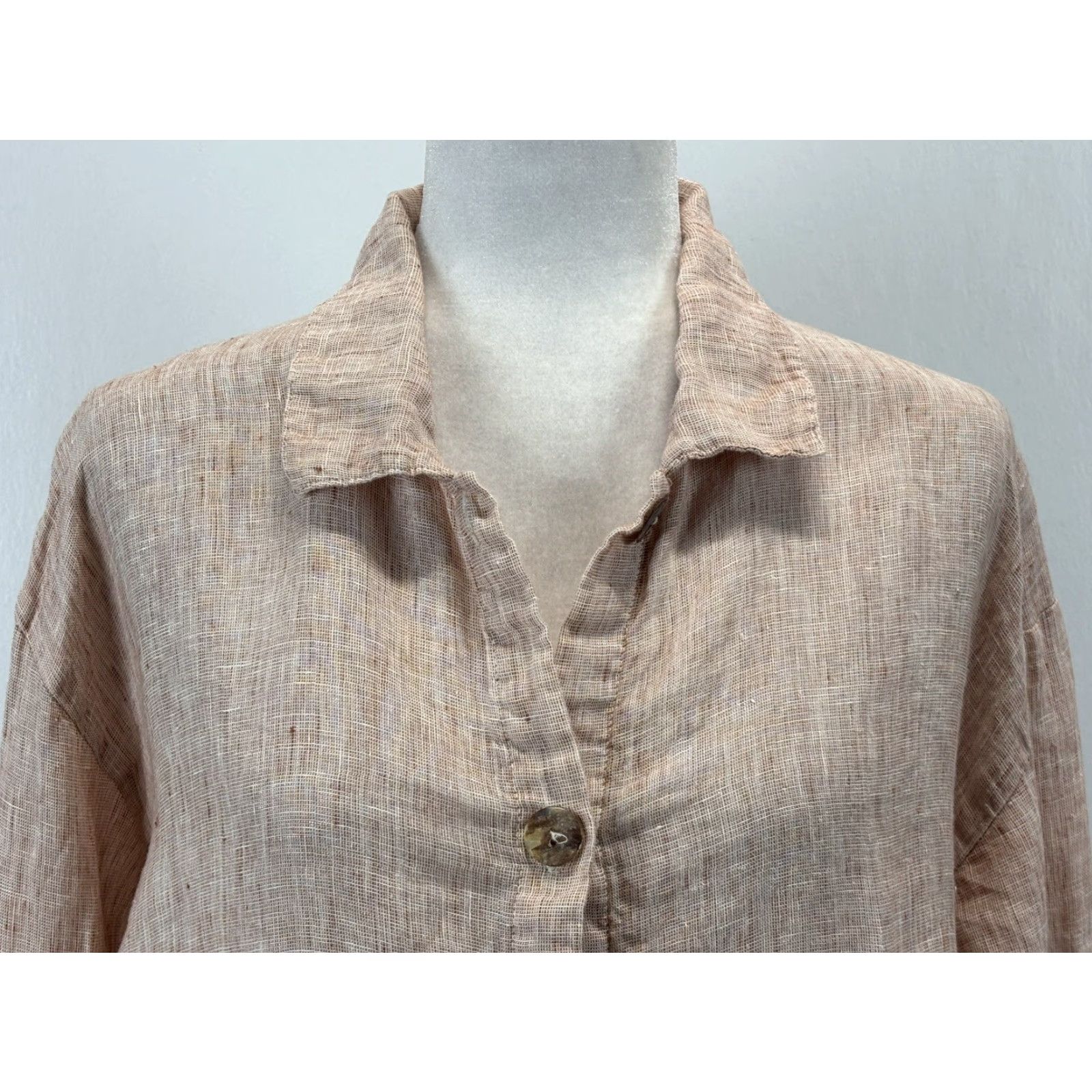 Vintage Aegean Women's Linen Button-Up Tunic Shirt Medium Long Sleeve Collared Orange/Brown Lagenlook Size M / US 6-8 / IT 42-44 - 5 Thumbnail