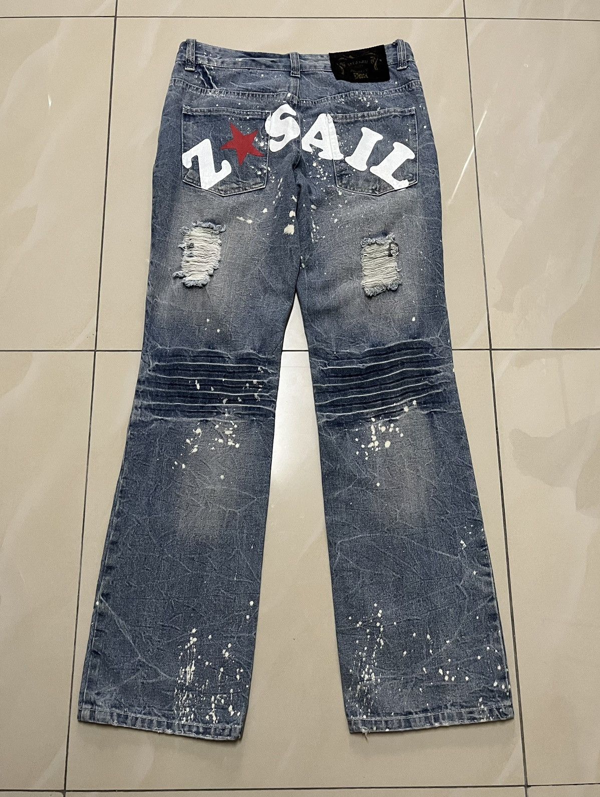 Japanese Brand Zerosail thrashed Punk distressed paint splatter jean F1 Size US 31 - 1 Thumbnail