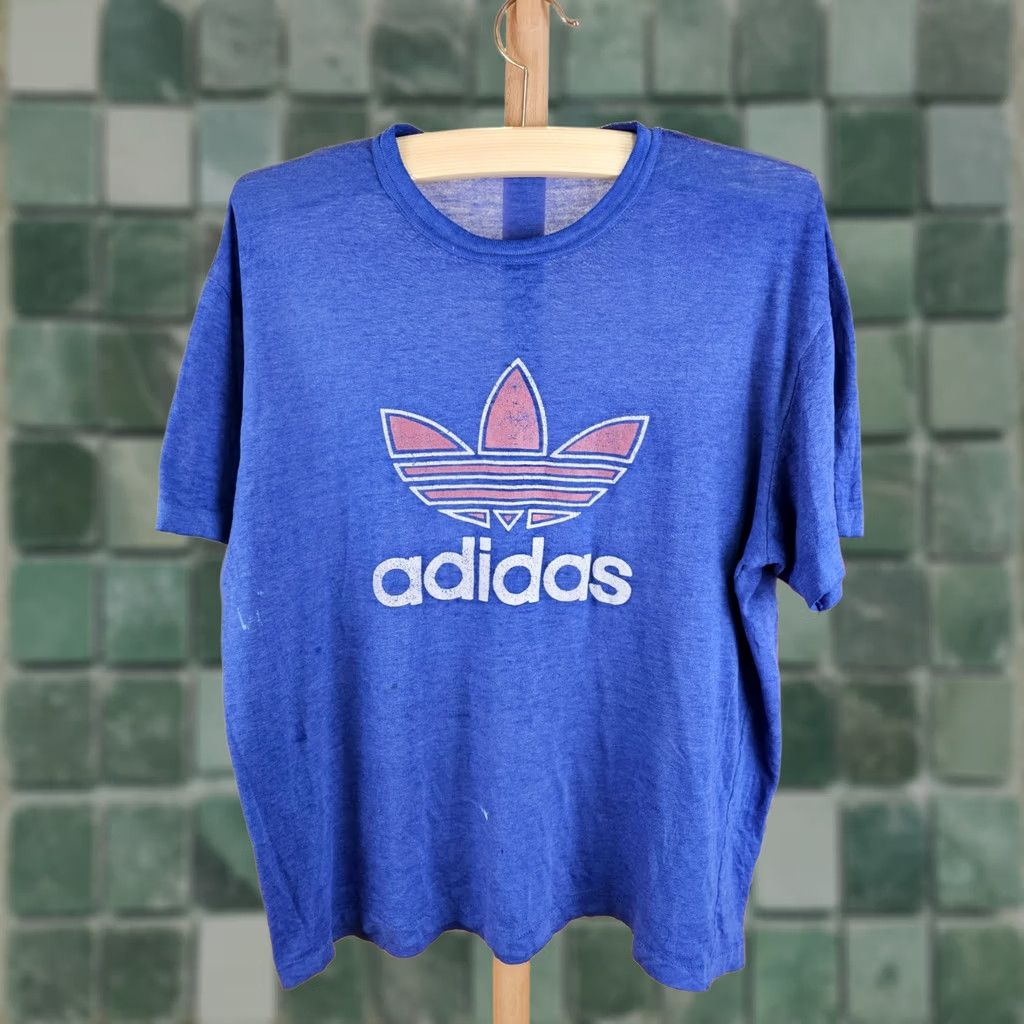 Adidas VINTAGE adidas Trefoil T-Shirt XL Blue Short Sleeve Crew Neck Mens XL Size US XL / EU 56 / 4 - 1 Thumbnail