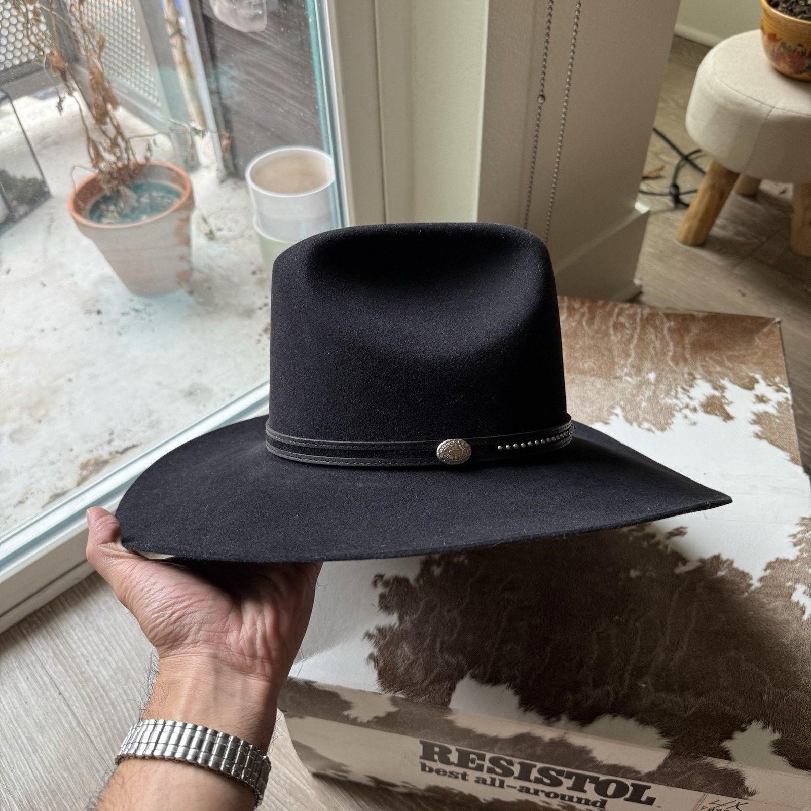 Vintage Vintage Resistol Black Cowboy Hat 4x Beaver Oval 6 7/8 L Size ONE SIZE - 11 Thumbnail