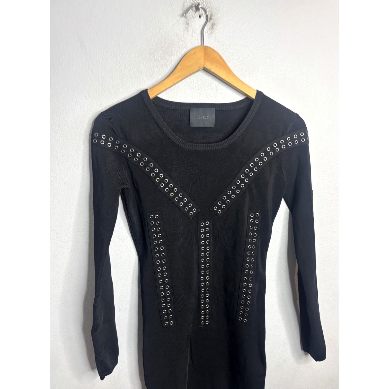 Gestuz Gestuz Sweater Dress Womens Small Black Eyelet Grommet Long Sleeve Bodycon Size S / US 4 / IT 40 - 2 Thumbnail