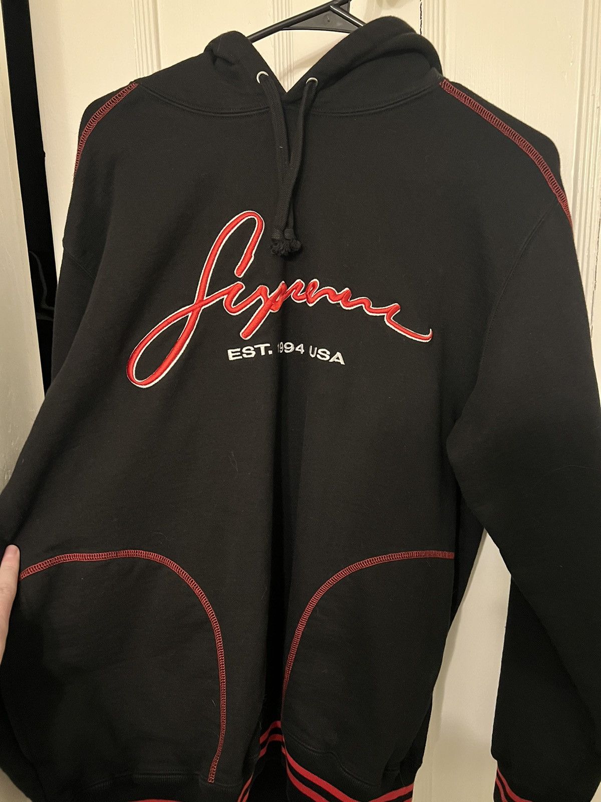 Supreme Contrast Embroidered Hoodie | Grailed