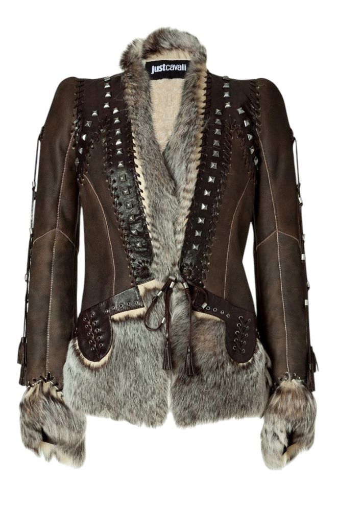 Roberto Cavalli RABBIT FUR BOHO LEATHER JACKET Size S / US 4 / IT 40 - 1 Thumbnail