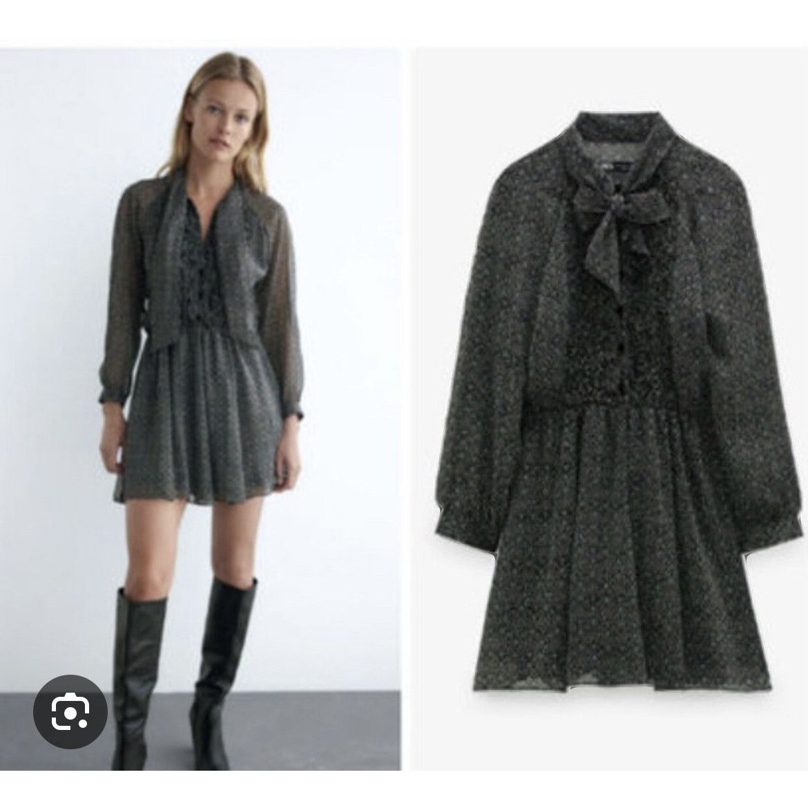Zara Zara Black Printed Chiffon Tie Neck Sheer Romper NWT Size XS / US 0-2 / IT 36-38 - 1 Thumbnail
