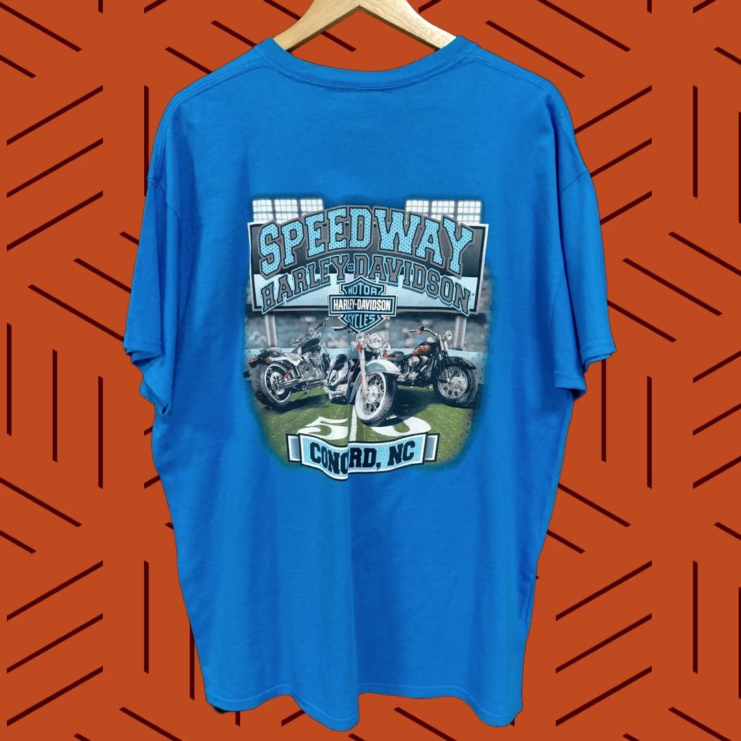 Harley Davidson VINTAGE Harley-Davidson Blue Graphic Print T-Shirt Knit Short Sleeve Men XL Size US XL / EU 56 / 4 - 1 Thumbnail