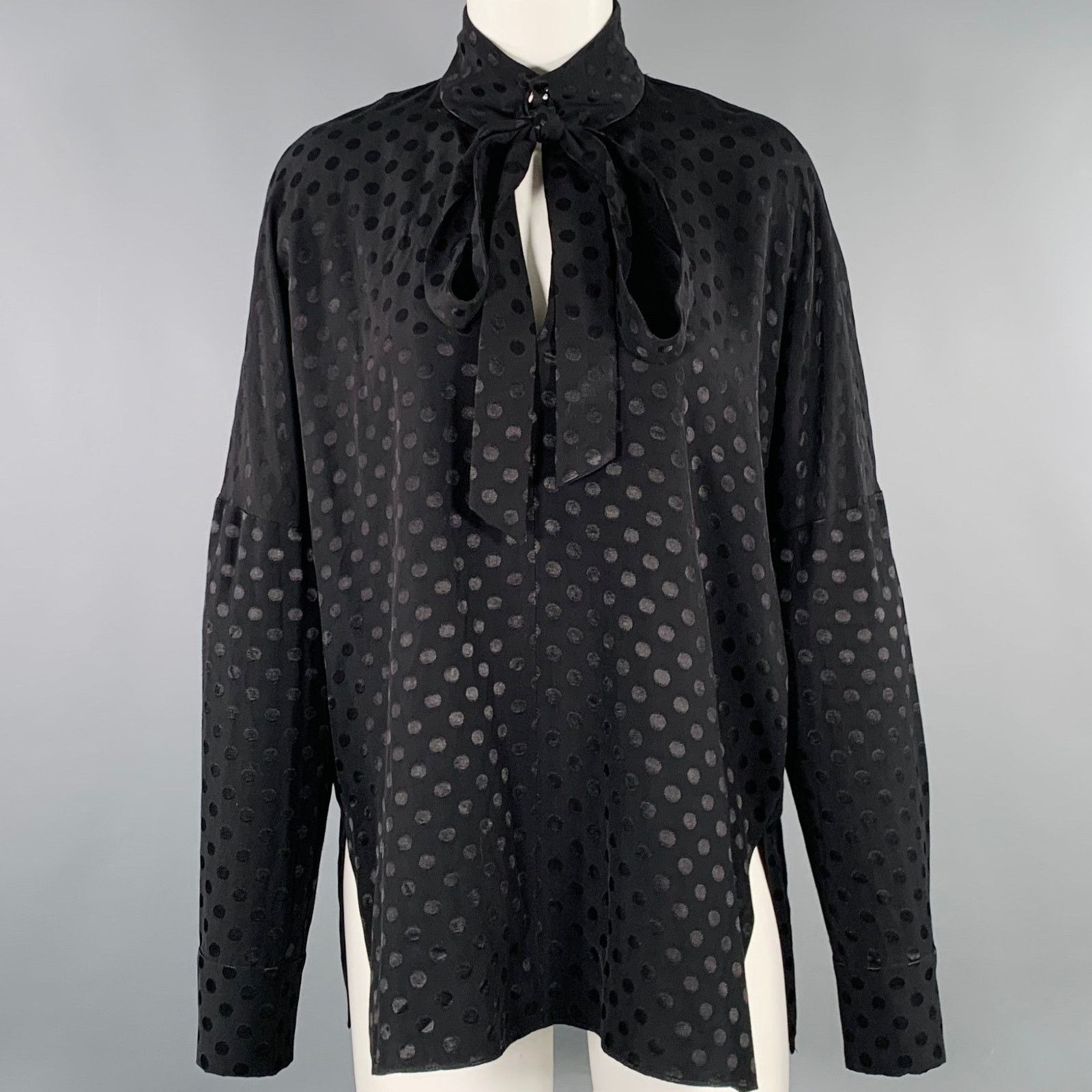 Tibi TIBI Size M Black Viscose Dots Bow Blouse Size M / US 6-8 / IT 42-44 - 1 Thumbnail